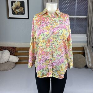 Lauren Ralph Lauren Button Front Cotton Shirt Women’s Med Floral Print Grandma